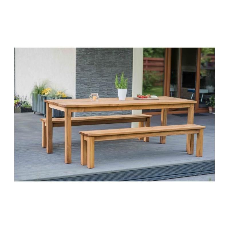 Ensemble de jardin: Table avec 2 bancs en bois FSC - L200xl78xH74 cm