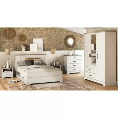 Lit adulte COTTAGE 160x200 cm blanc/chene Kronberg - 2 Tiroirs