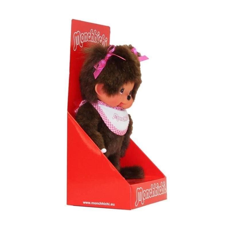 Peluche Monchhichi Fille Bavoir Rose et Blanc 20 cm - 25555