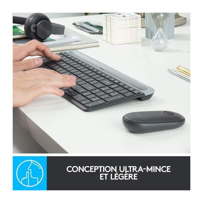 Ensemble Clavier Souris Logitech MK470 Slim Noir - Sans fil et Silencieux