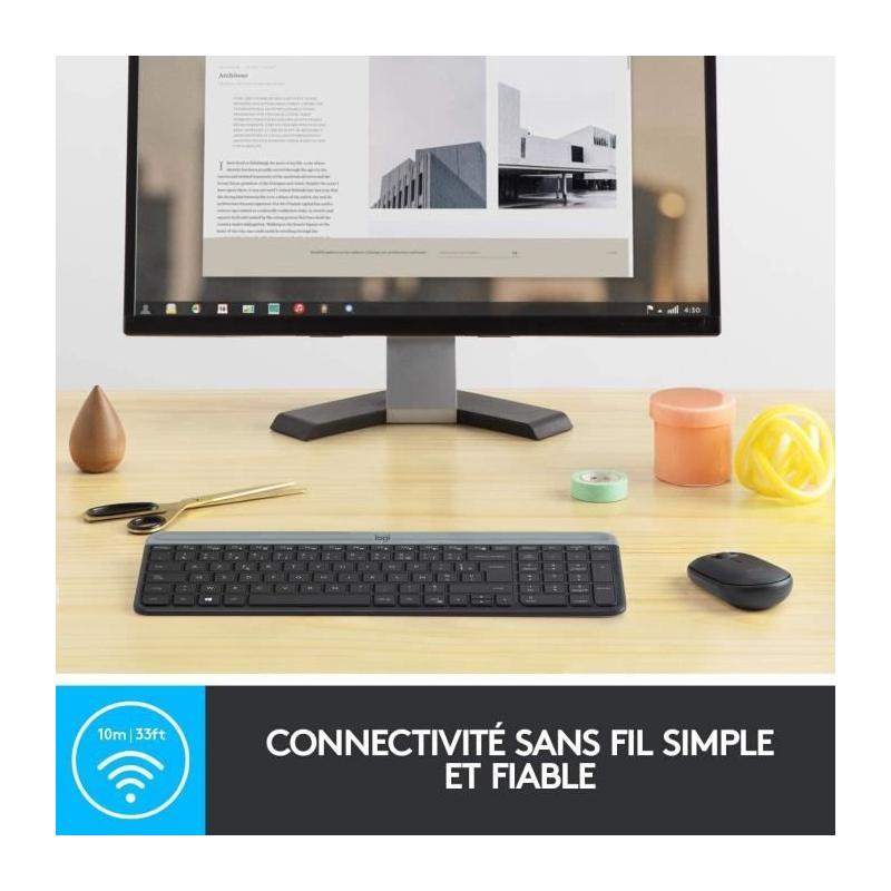 Ensemble Clavier Souris Logitech MK470 Slim Noir - Sans fil et Silencieux