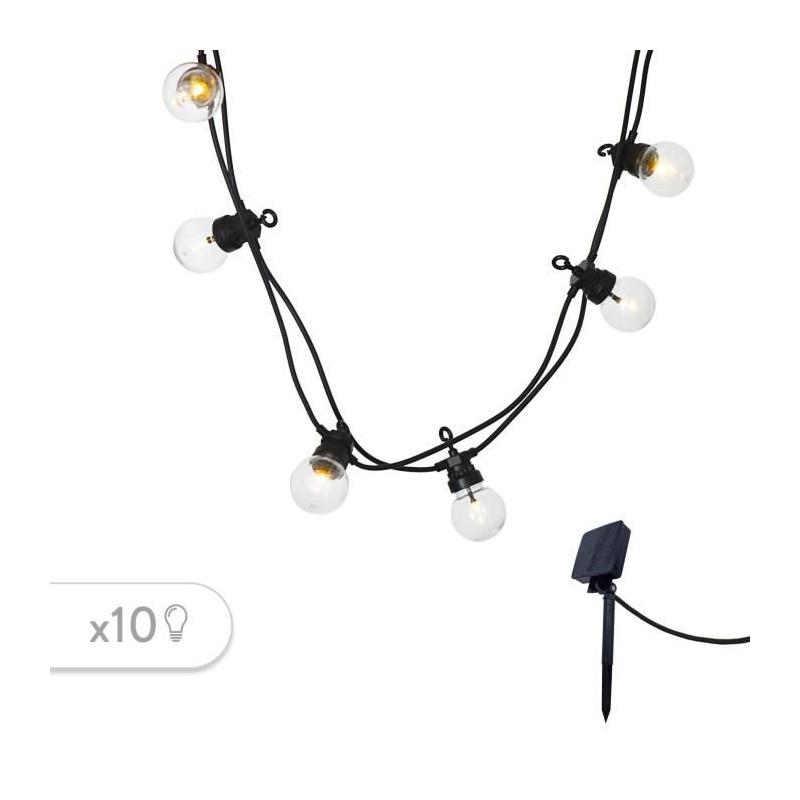 Guirlande solaire transparente - 10 globes - LED blanc chaud