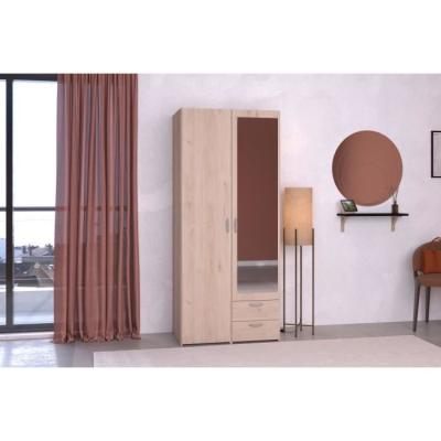 Armoire de chambre VARIA Parisot - chêne - 2 portes miroir - 2 tiroirs