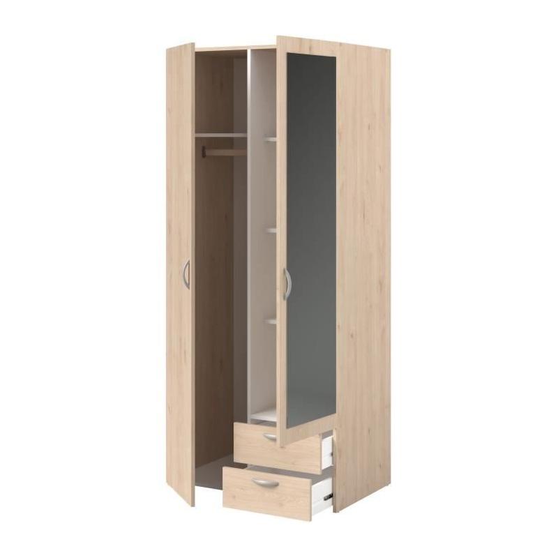 Armoire de chambre VARIA Parisot - chêne - 2 portes miroir - 2 tiroirs
