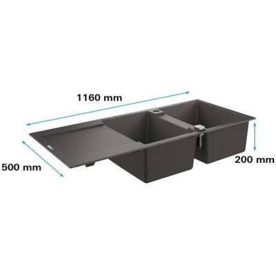 Évier composite GROHE avec égouttoir K500 1160 x 500 mm Gris granite