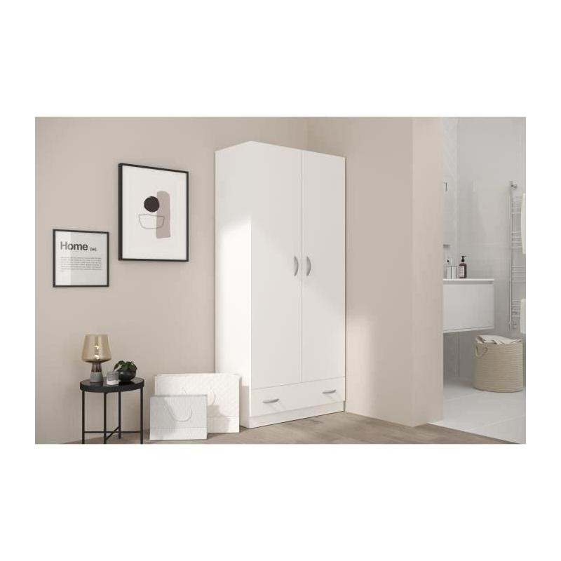 Armoire 2 portes battantes + 1 tiroir blanc - Made in France