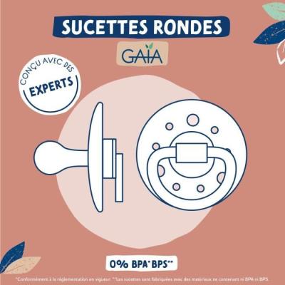 Sucette Dodie Gaia +0m Caoutchouc Ronde Rose - Lot de 2 - Dimensions compactes