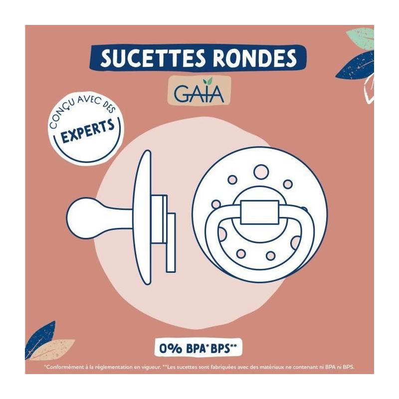 Sucette Dodie Gaia +0m Caoutchouc Ronde Rose - Lot de 2 - Dimensions compactes