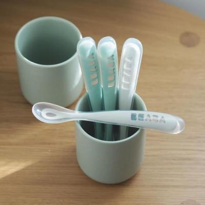 Lot de 4 cuillères - BEABA - Silicone 1er âge - Velvet grey / Sage green