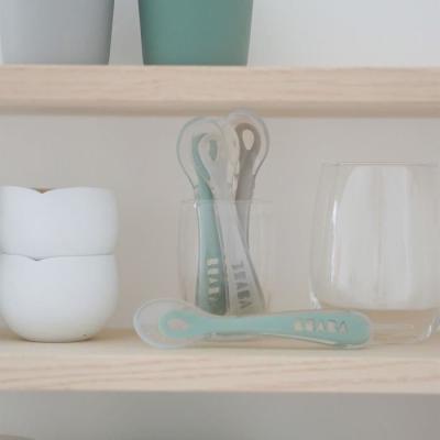Lot de 4 cuillères BEABA 2ème âge - Silicone - Velvet grey / Sage green