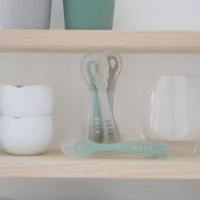 Lot de 4 cuillères BEABA 2ème âge - Silicone - Velvet grey / Sage green