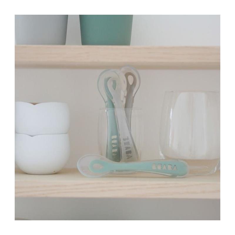 Lot de 4 cuillères BEABA 2ème âge - Silicone - Velvet grey / Sage green