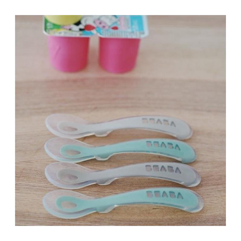 Lot de 4 cuillères BEABA 2ème âge - Silicone - Velvet grey / Sage green