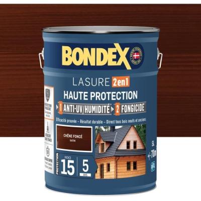 Lasure 2 en 1 Haute protection Chene foncé satin - 5 L Bondex • PEINTURE - VERNIS - TRAITEMENT