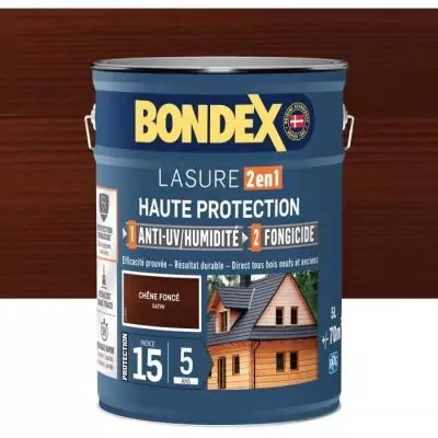 Lasure 2 en 1 Haute protection Chene foncé satin - 5 L Bondex • PEINTURE - VERNIS - TRAITEMENT