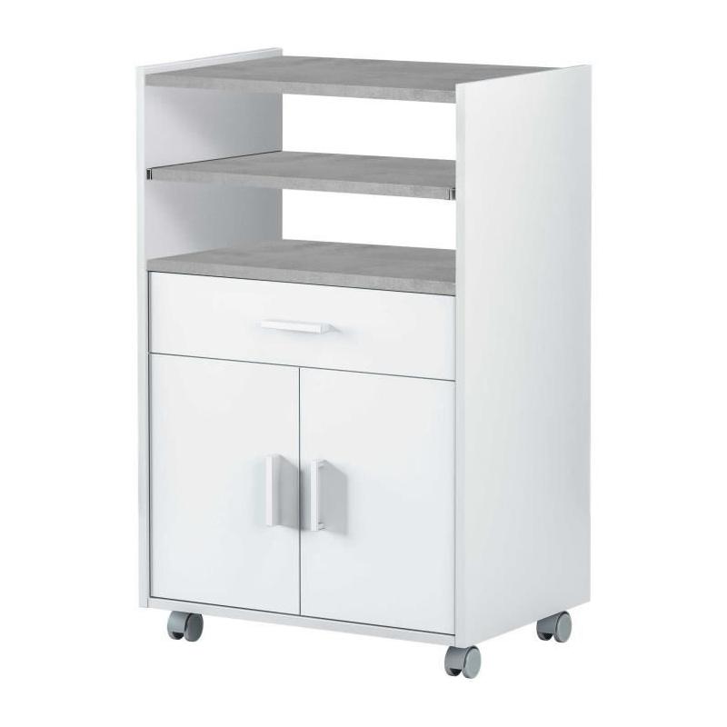 Desserte de Cuisine TIDY - Blanc artik béton - Pratique et Moderne