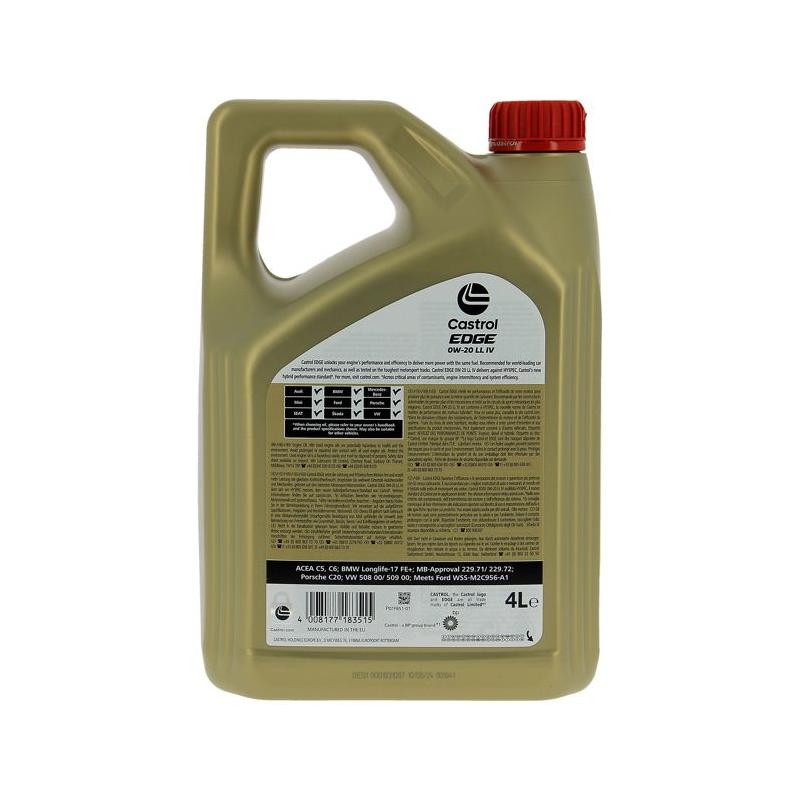 Huile moteur CASTROL EDGE 0W-20 LL IV - 4L - Performances exceptionnelles
