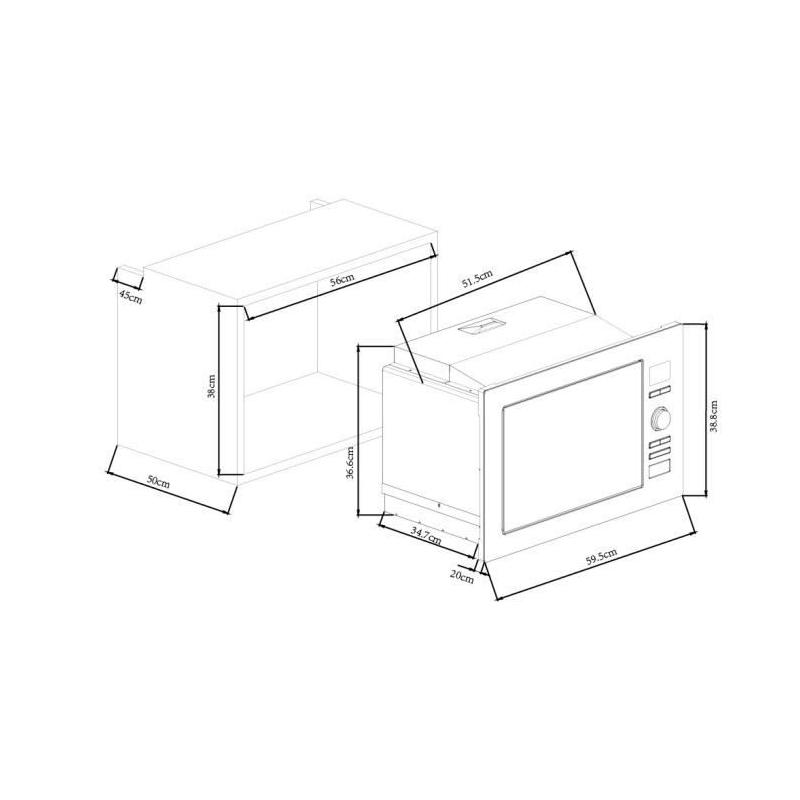 Micro-ondes grill encastrable 25L Continental Edison - Argent