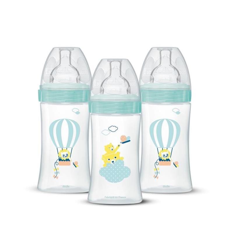Lot de 3 biberons Dodie 270ml - Tétine plate - Vert
