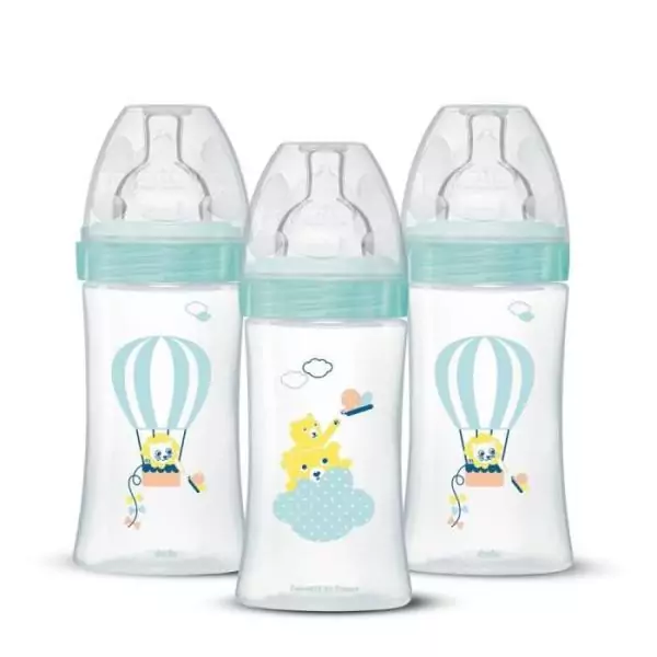 Lot de 3 biberons - DODIE - EB19 - 270 ml - Tétine plate - Vert