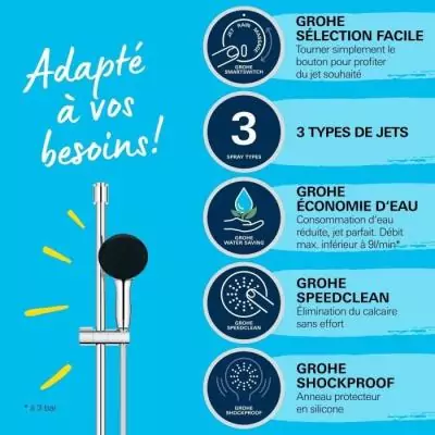 Ensemble de douche GROHE Vitalio Start 110 - Économie d'eau - Chromé