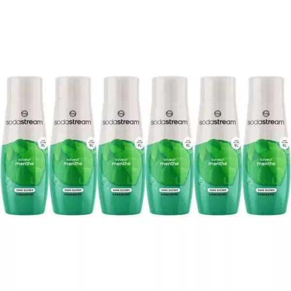 Concentrés SODASTREAM - Lot de 6 concentrés Menthe sans sucres - Jusqu'a 54L de boissons - 440 ml