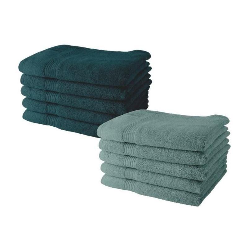 Lot de 10 serviettes de Toilette TODAY 50x90 cm en coton - 5 paon + 5 celadon