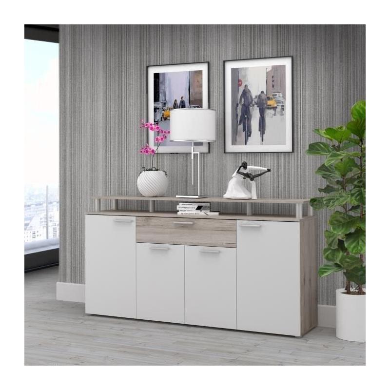 Ensemble mobilier contemporain blanc et chêne pour salle à manger