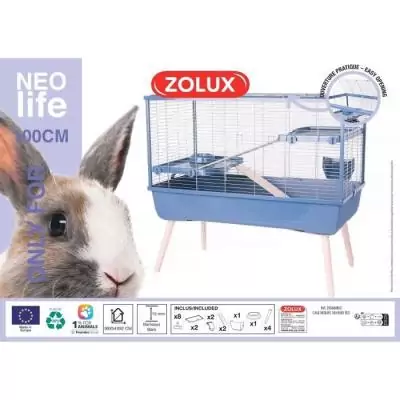 Cage rongeur surélevée Zolux Néolife - 2 étages pour lapin - Bleu Cage rongeur surélevée Zolux Néolife - 2 étages pour lapin - Bleu