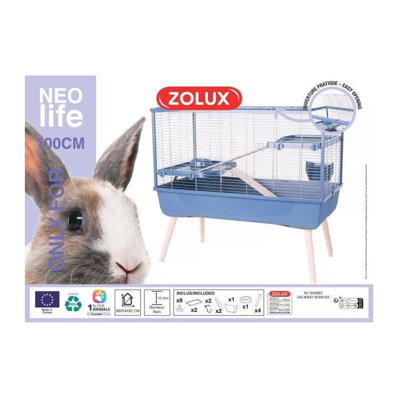 Cage rongeur surélevée Zolux Néolife - 2 étages pour lapin - Bleu