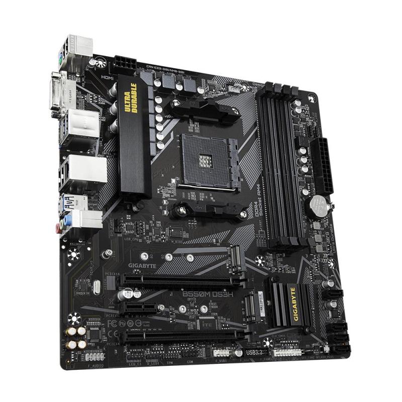 GIGABYTE B550M DS3H Carte mère - Processeurs AMD Ryzen 5000, VRM 5+3 phases, jusqu'à 4733 MHz DDR4, 1xPCIe 4.0 + 1xPCIe 3.0