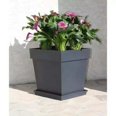 Pot de fleur carré Toscane - 39 x 39 x H 39 cm - Gris anthracite