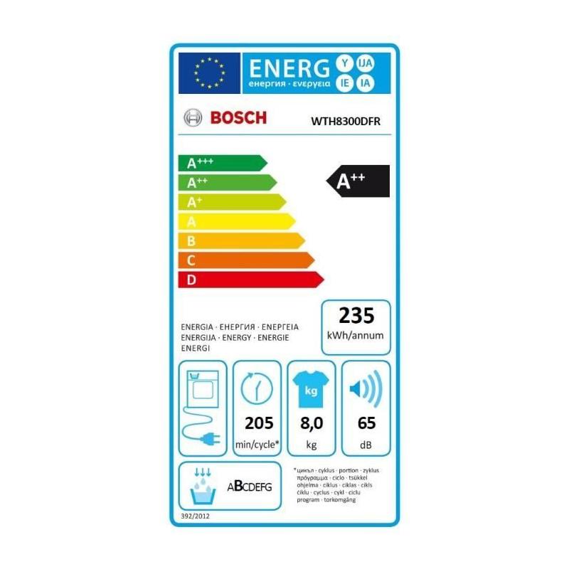 Sèche-linge Bosch WTH8300DFR SER4 - 8 kg - Blanc