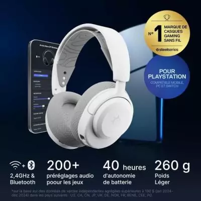 Casque gaming Bluetooth sans fil SteelSeries Arctis Nova 3PW - Autonomie 40h