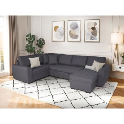 Canapé d'angle panoramique convertible réversible - Gris - L313 x P213 x H90 cm