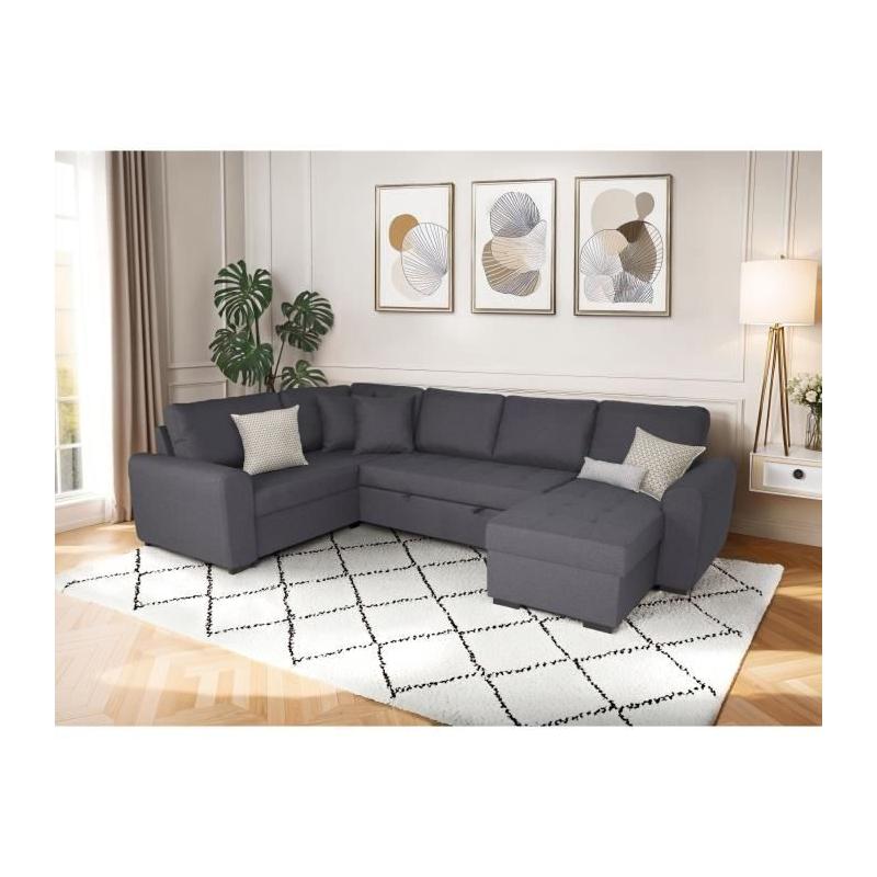 Canapé d'angle panoramique convertible réversible - Gris - L313 x P213 x H90 cm