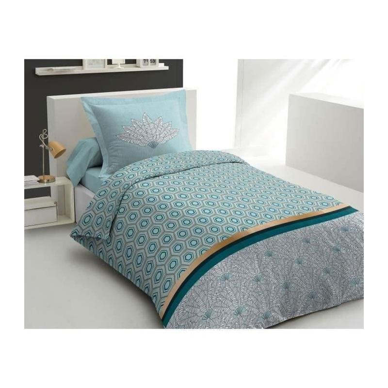 Parure de couette 140x200 cm HOME LINGE PASSION LOUXOR - Vert émer