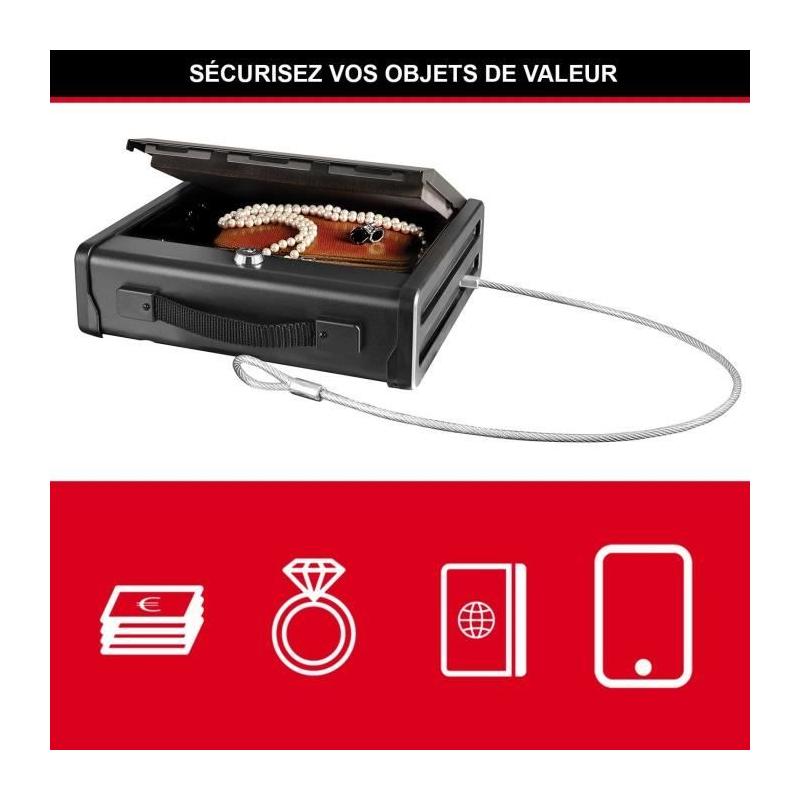 Coffre-fort compact avec câble de fixation - Dimensions pratiques