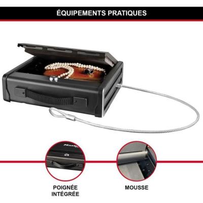 Coffre-fort compact avec câble de fixation - Dimensions pratiques