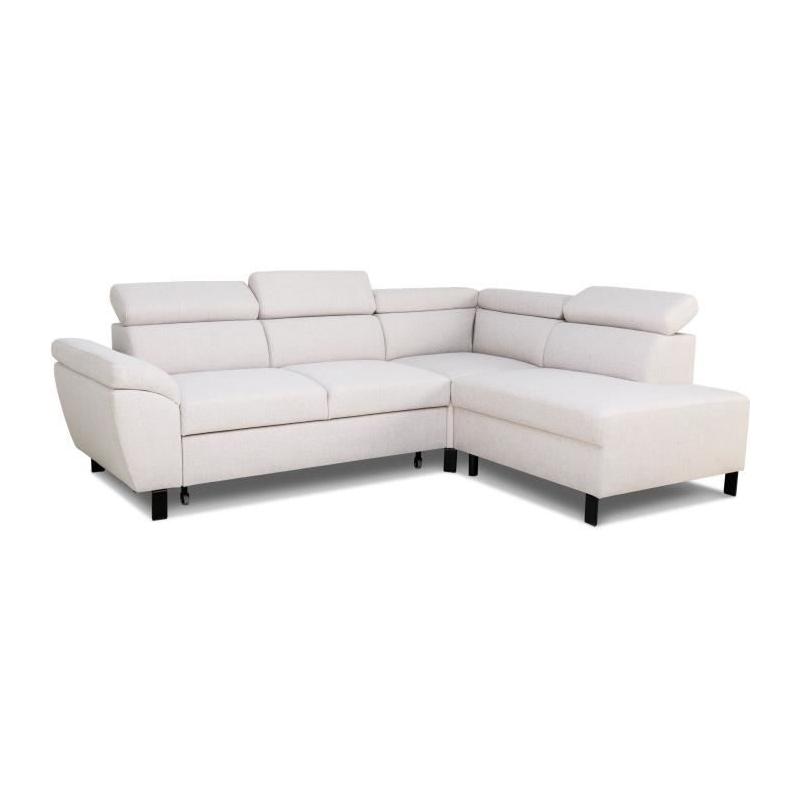 Canapé d'angle convertible STAN - Tissu Beige - Réversible - 4 pers