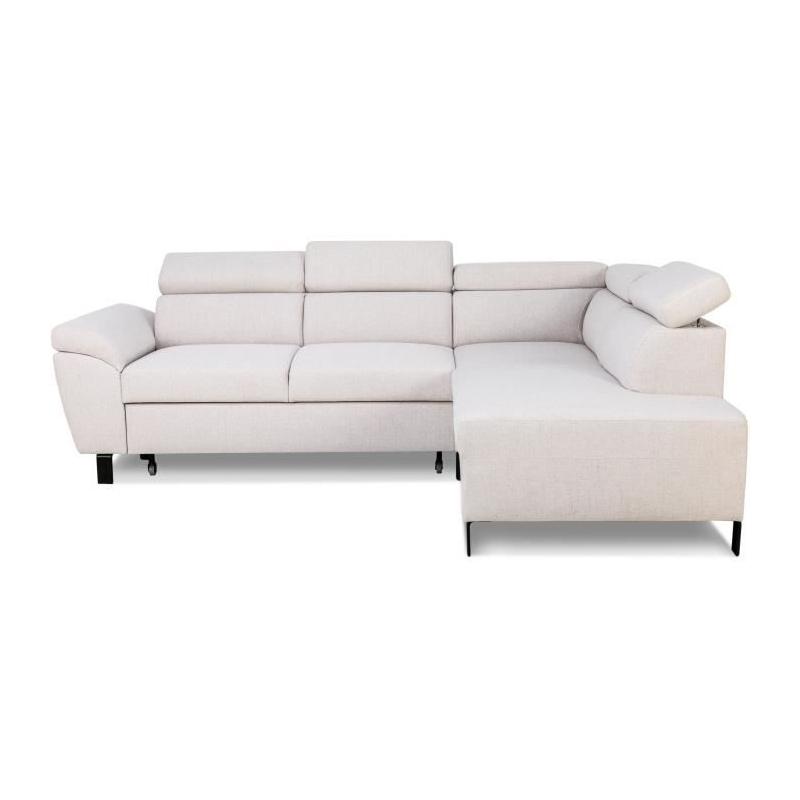 Canapé d'angle convertible STAN - Tissu Beige - Réversible - 4 pers