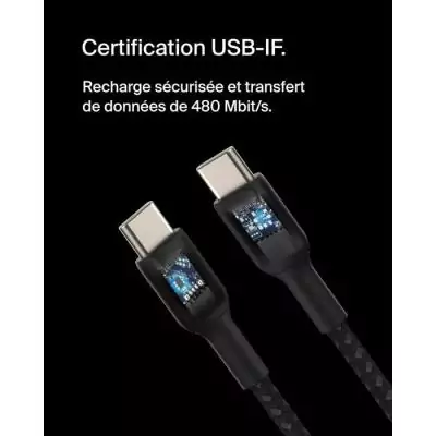 Câble tressé - BELKIN - USB-C vers USB-C - 2 m - Blanc