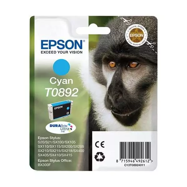 EPSON Cartouche d'encre T0892 Cyan - Singe (C13T08924011)