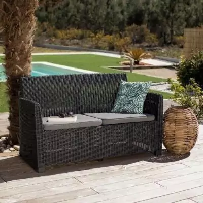 Ensemble de jardin tressé 4 personnes - Mia - Gris graphite Ensemble de jardin tressé 4 personnes - Mia - Gris graphite