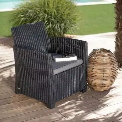 Ensemble de jardin tressé 4 personnes - Mia - Gris graphite Ensemble de jardin tressé 4 personnes - Mia - Gris graphite