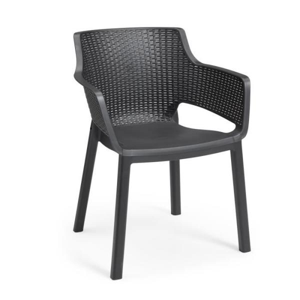 Lots de 6 Fauteuils monoblocs - empilables en résine de synthese - forme cabriolet - imitation rotin tressé - ALLIBERT BY KETE