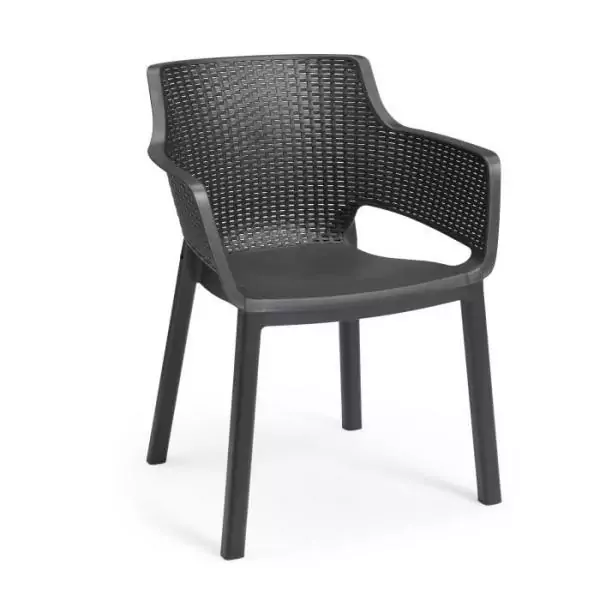 Lots de 6 Fauteuils monoblocs - empilables en résine de synthese - forme cabriolet - imitation rotin tressé - ALLIBERT BY KETE