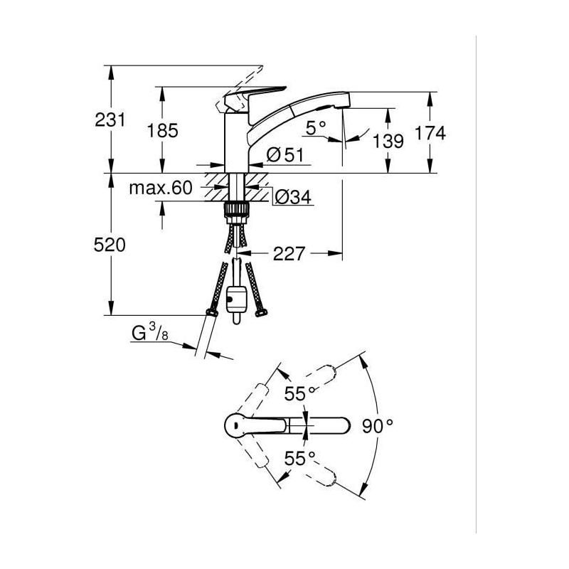 Robinet de cuisine GROHE Start - Supersteel - Mitigeur moncommande - Douchette extractible
