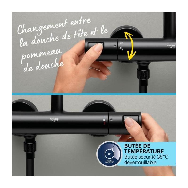 Colonne de douche thermostatique Grohe Vitalio Start 250 - Noir Mat