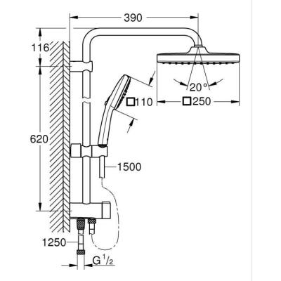 Colonne de douche GROHE Vitalio Comfort 250 - Economie d'eau - Noir Mat